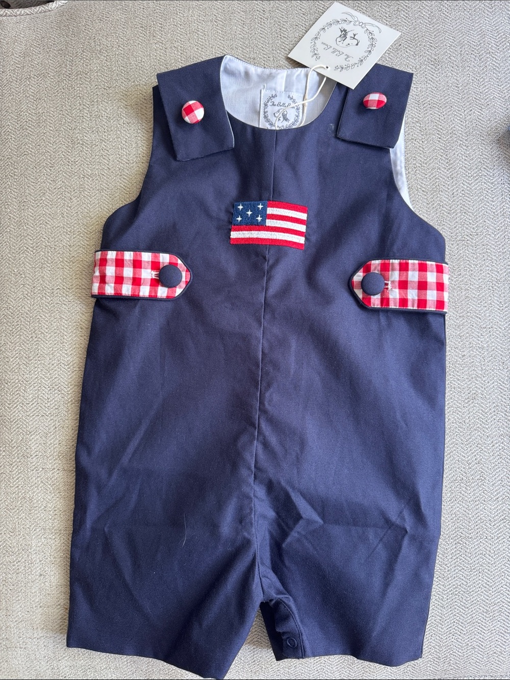 bella bliss Navy One-Piece with Red & White Gingham and American Flag